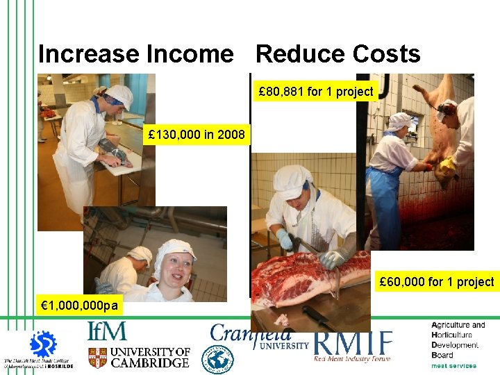 Increase Income Reduce Costs £ 80, 881 for 1 project £ 130, 000 in