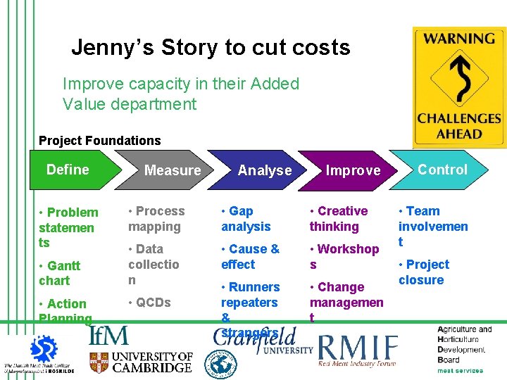 Jenny’s Story to cut costs Improve capacity in their Added Value department Project Foundations