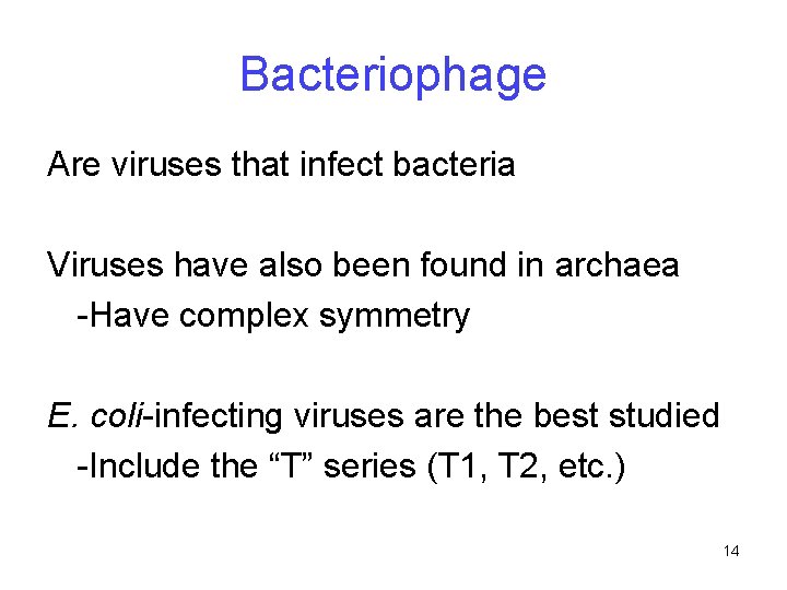 Bacteriophage Are viruses that infect bacteria Viruses have also been found in archaea -Have