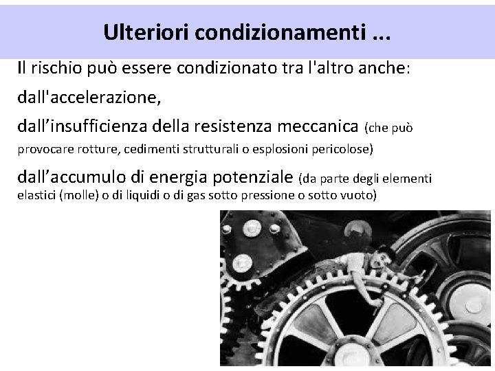 Ulteriori condizionamenti. . . Il rischio può essere condizionato tra l'altro anche: dall'accelerazione, dall’insufficienza