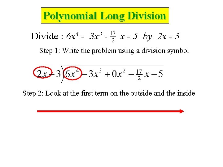 Polynomial Long Division Divide : 6 x 4 - 3 x 3 - x