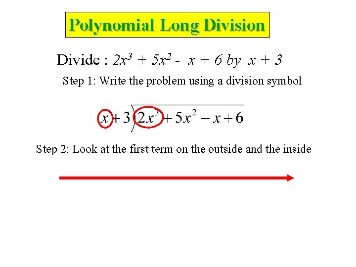 Polynomial Long Division Divide : 2 x 3 + 5 x 2 - x