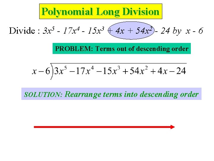 Polynomial Long Division Divide : 3 x 5 - 17 x 4 - 15