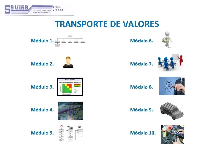 TRANSPORTE DE VALORES Módulo 1. Módulo 6. Módulo 2. Módulo 7. Módulo 3. Módulo