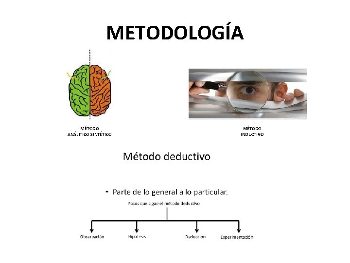 METODOLOGÍA MÉTODO ANÁLITICO SINTÉTICO MÉTODO INDUCTIVO 