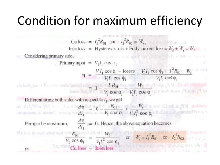 Condition for maximum efficiency 
