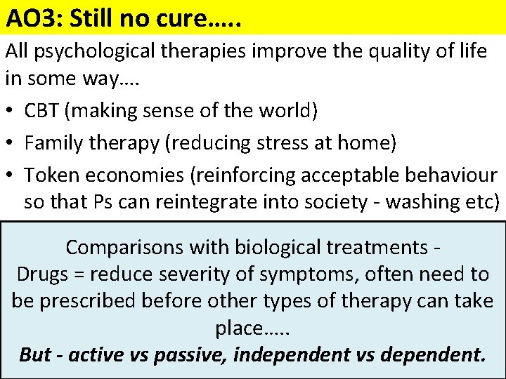 AO 3: Still no cure…. . All psychological therapies improve the quality of life