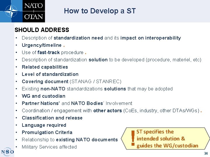 How to Develop a ST SHOULD ADDRESS • • • • Description of standardization