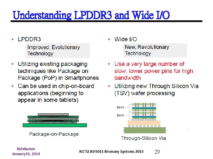 Understanding LPDDR 3 and Wide I/O Balakumar January 16, 2014 NCTU IEE 5011 Memory