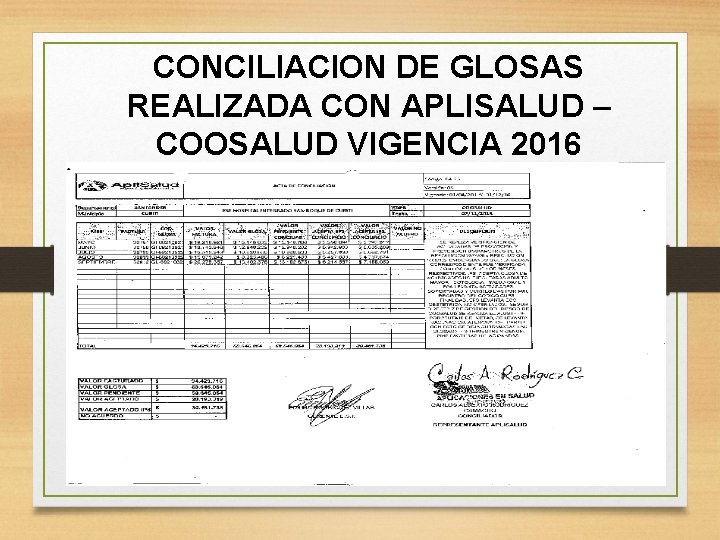 CONCILIACION DE GLOSAS REALIZADA CON APLISALUD – COOSALUD VIGENCIA 2016 