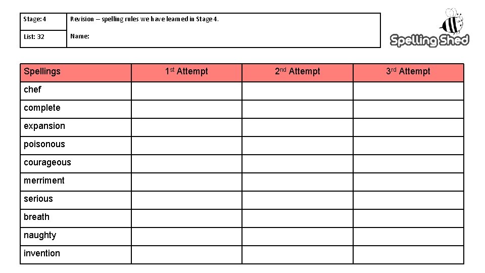 Stage: 4 Revision – spelling rules we have learned in Stage 4. List: 32