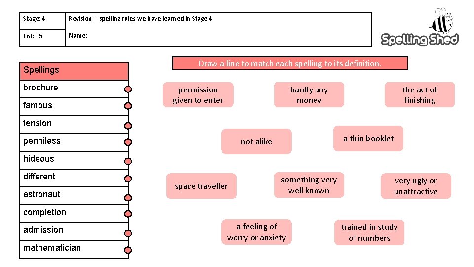 Stage: 4 Revision – spelling rules we have learned in Stage 4. List: 35