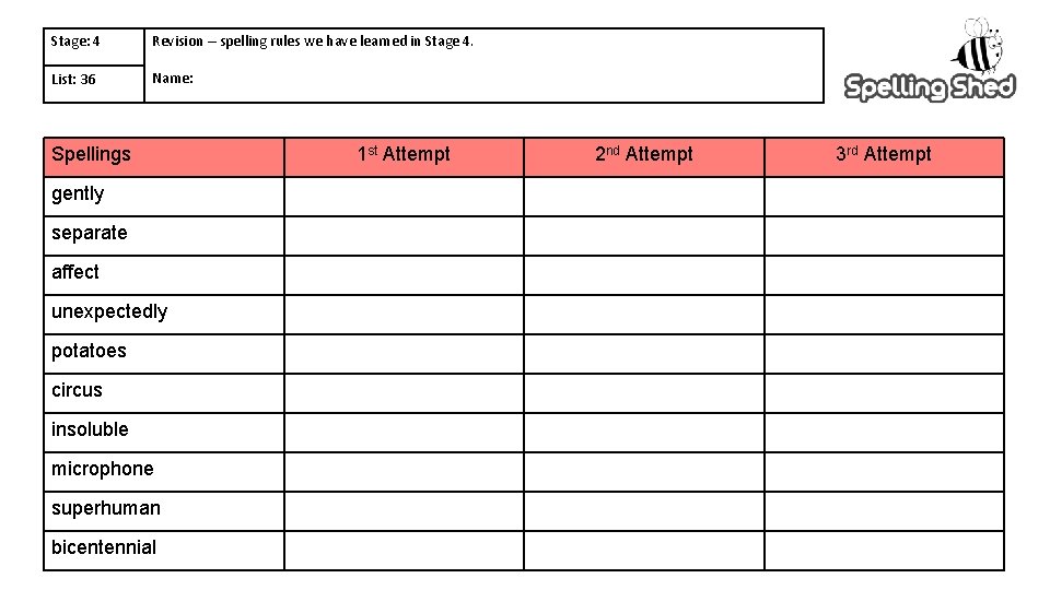 Stage: 4 Revision – spelling rules we have learned in Stage 4. List: 36