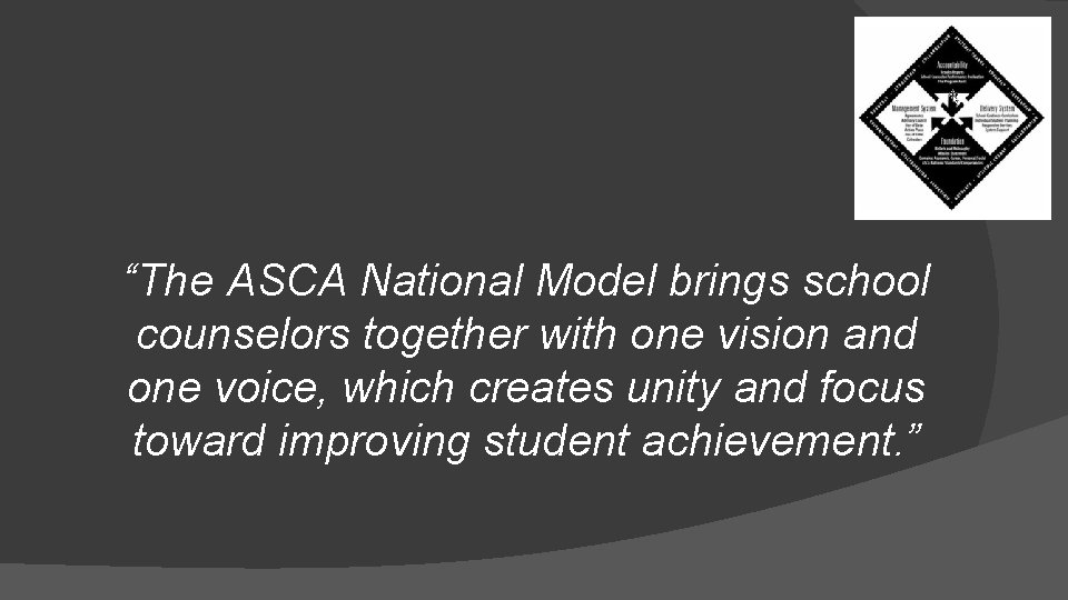 “The ASCA National Model brings school counselors together with one vision and one voice,