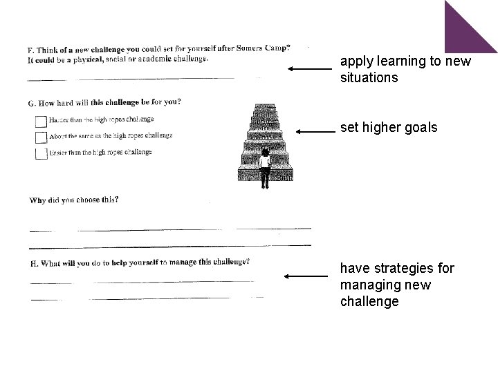 apply learning to new situations set higher goals have strategies for managing new challenge