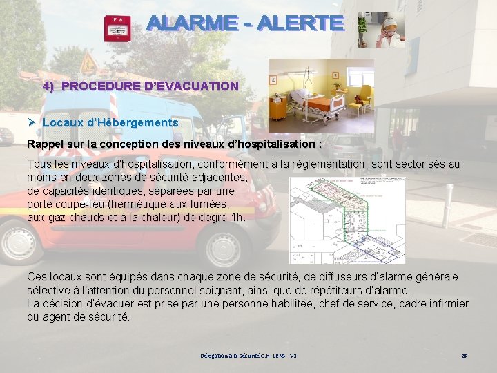 4) PROCEDURE D’EVACUATION Ø Locaux d’Hébergements. Rappel sur la conception des niveaux d’hospitalisation :