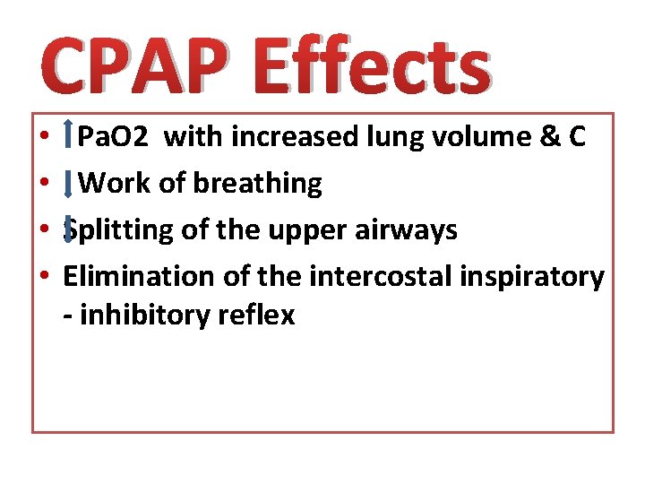 CPAP Effects • • Pa. O 2 with increased lung volume & C Work