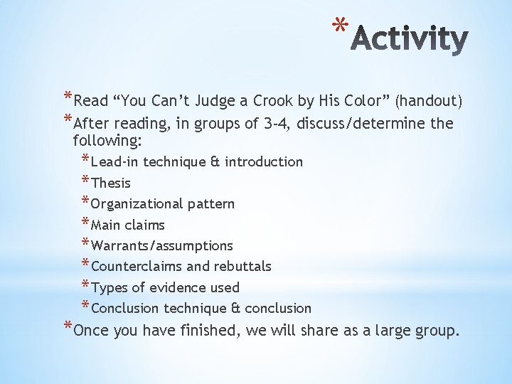* *Read “You Can’t Judge a Crook by His Color” (handout) *After reading, in