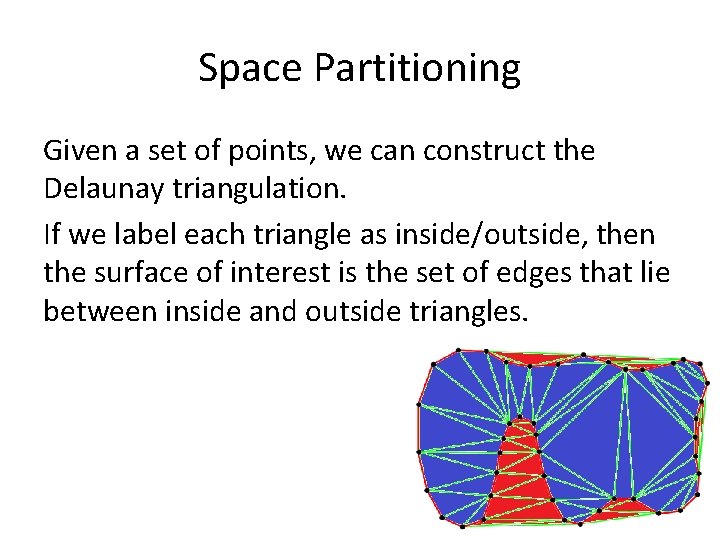Space Partitioning Given a set of points, we can construct the Delaunay triangulation. If Space Partitioning Given a set of points, we can construct the Delaunay triangulation. If