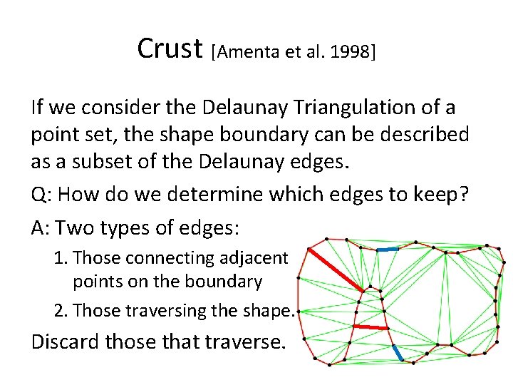 Crust [Amenta et al. 1998] If we consider the Delaunay Triangulation of a point