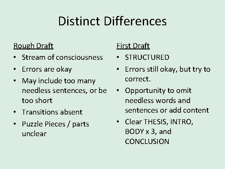 Distinct Differences Rough Draft • Stream of consciousness • Errors are okay • May