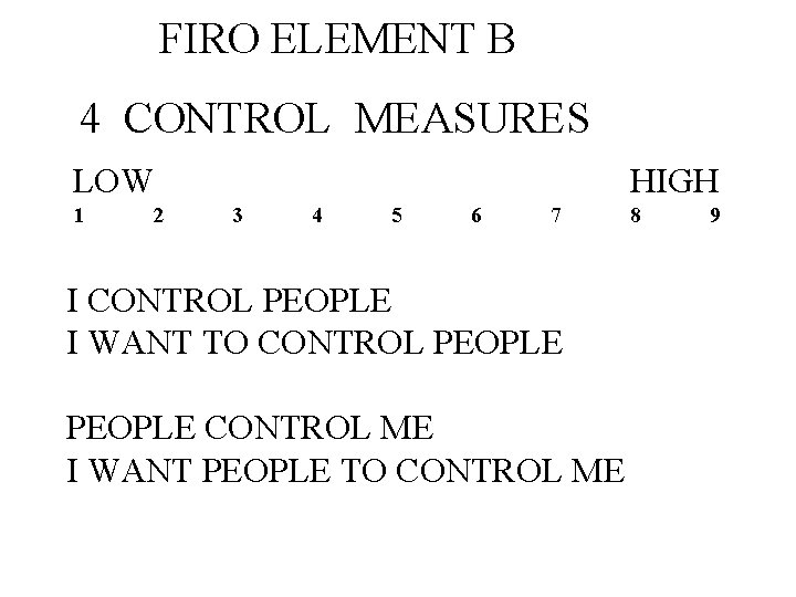 FIRO ELEMENT B 4 CONTROL MEASURES LOW 1 2 HIGH 3 4 5 6