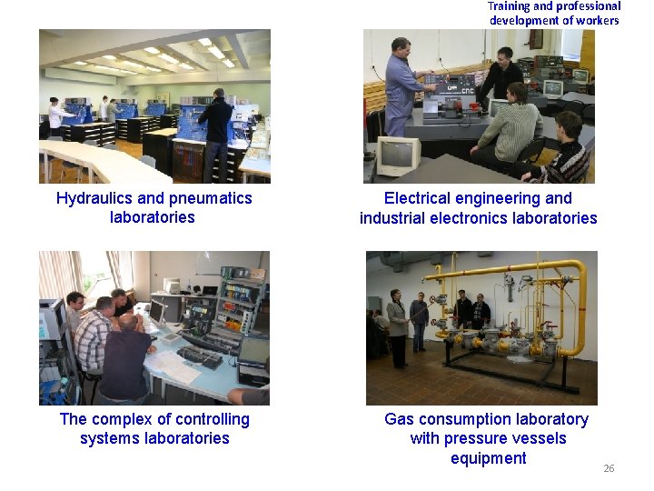 Training and professional development of workers Hydraulics and pneumatics laboratories The complex of controlling