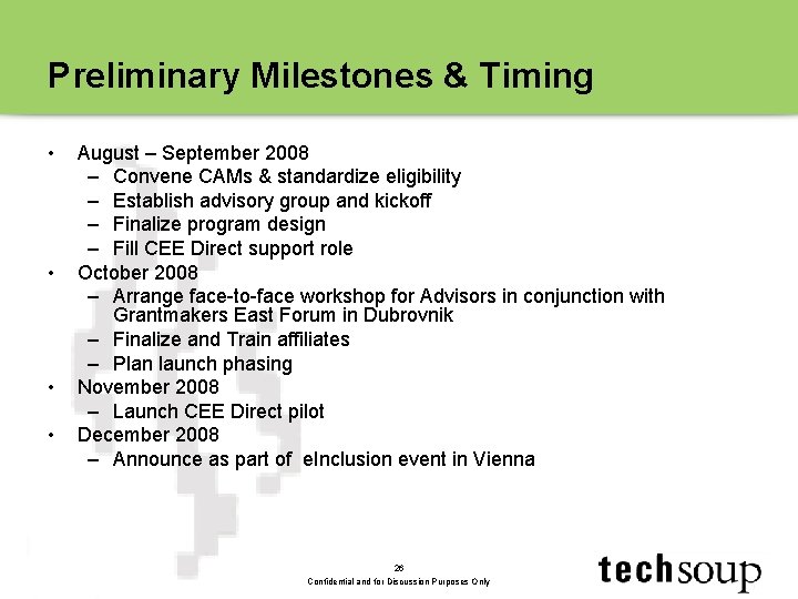 Preliminary Milestones & Timing • • August – September 2008 – Convene CAMs & Preliminary Milestones & Timing • • August – September 2008 – Convene CAMs &