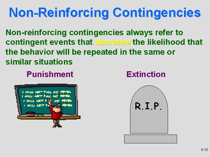 Non-Reinforcing Contingencies Non-reinforcing contingencies always refer to contingent events that decrease the likelihood that