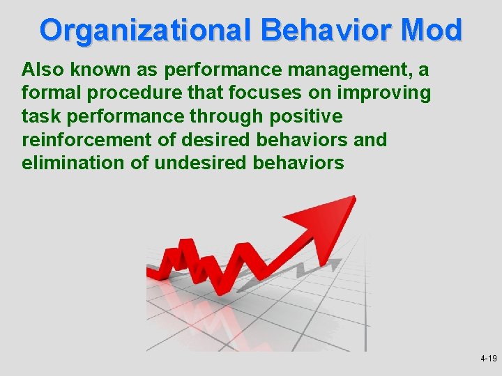 Organizational Behavior Mod Also known as performance management, a formal procedure that focuses on