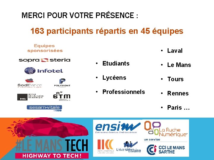 MERCI POUR VOTRE PRÉSENCE : 163 participants répartis en 45 équipes • Laval •