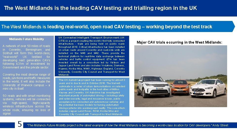 The West Midlands is the leading CAV testing and trialling region in the UK