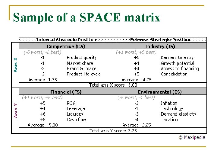 Sample of a SPACE matrix 