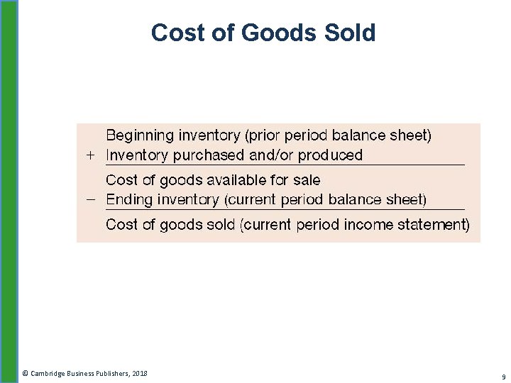 Cost of Goods Sold © Cambridge Business Publishers, 2018 9 