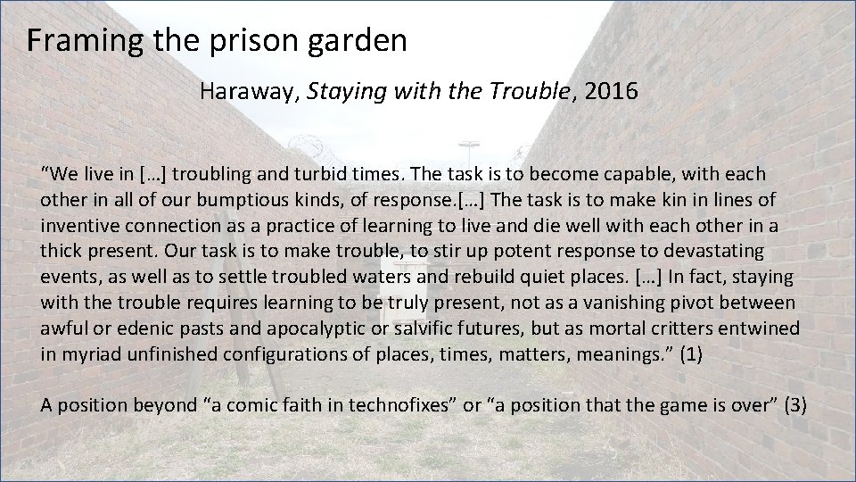 Framing the prison garden Haraway, Staying with the Trouble, 2016 “We live in […]