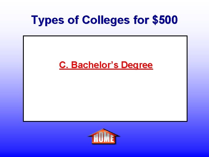 Types of Colleges for $500 C. Bachelor’s Degree 