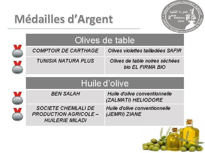 Médailles d’Argent Olives de table COMPTOIR DE CARTHAGE Olives violettes tailladées SAFIR TUNISIA NATURA