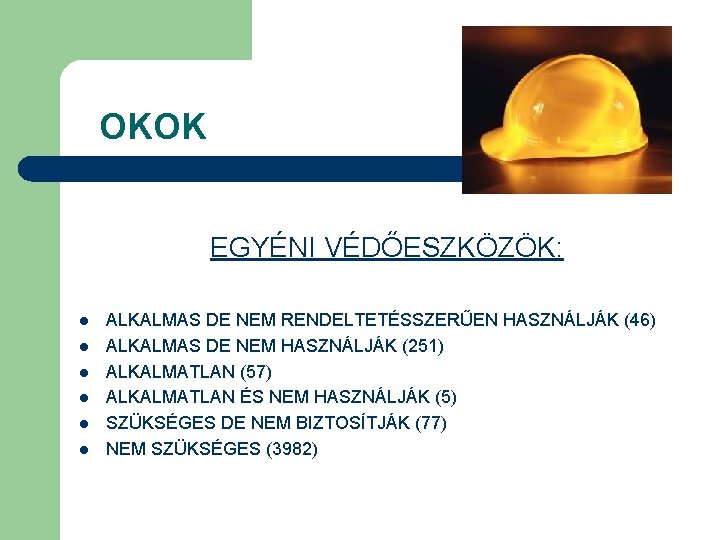 OKOK EGYÉNI VÉDŐESZKÖZÖK: l l l ALKALMAS DE NEM RENDELTETÉSSZERŰEN HASZNÁLJÁK (46) ALKALMAS DE