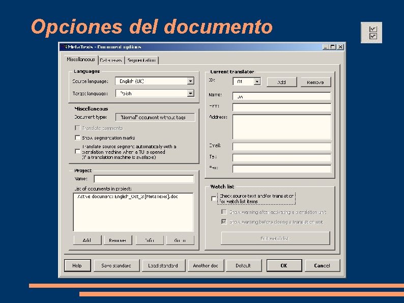 Opciones del documento 