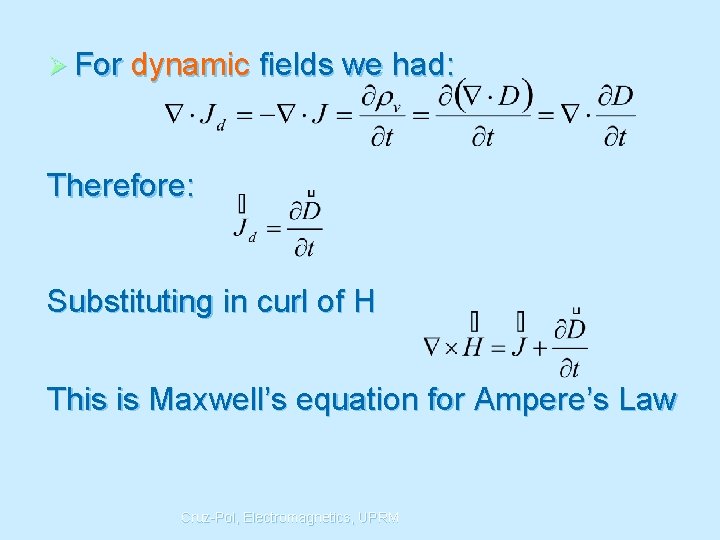 Ø For dynamic fields we had: Therefore: Substituting in curl of H This is