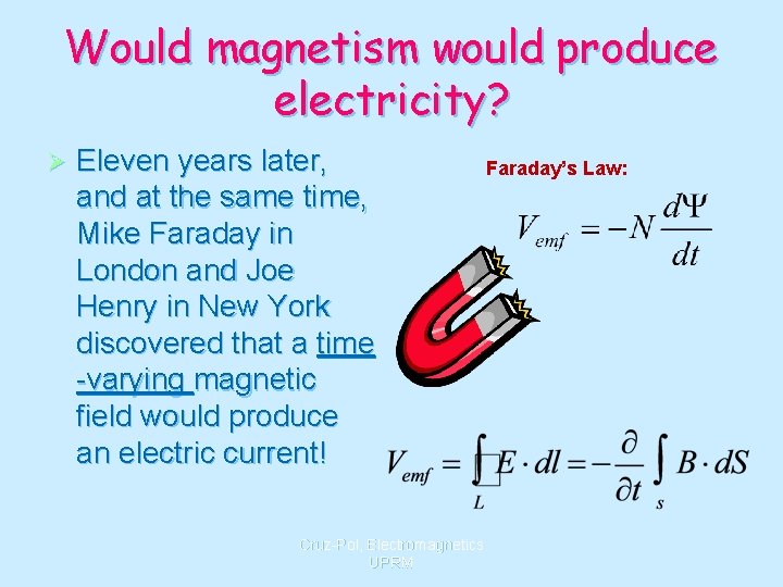 Would magnetism would produce electricity? Ø Eleven years later, and at the same time,