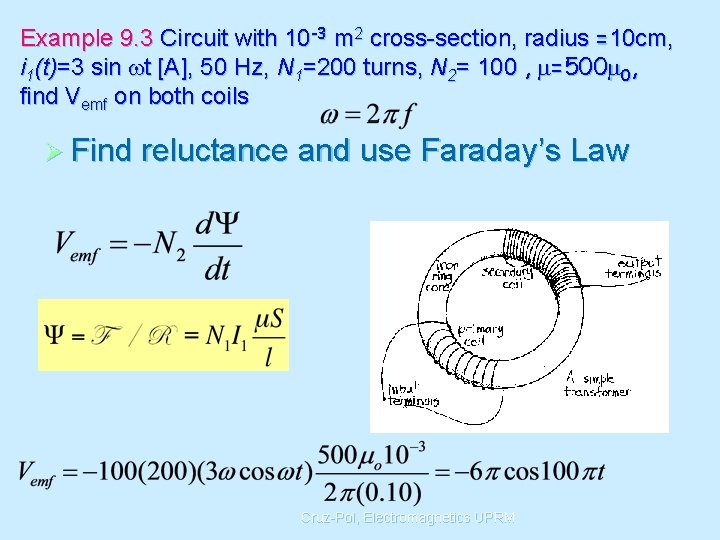 Example 9. 3 Circuit with 10 -3 m 2 cross-section, radius =10 cm, i