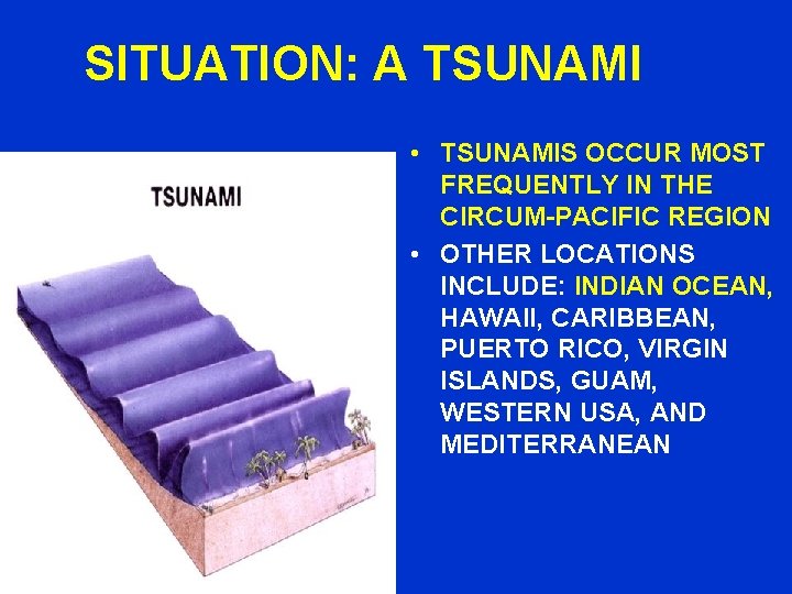 SITUATION: A TSUNAMI • TSUNAMIS OCCUR MOST FREQUENTLY IN THE CIRCUM-PACIFIC REGION • OTHER