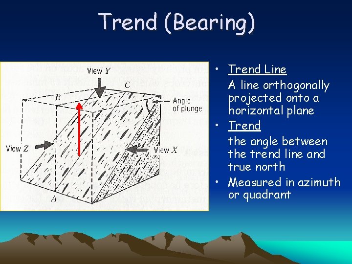 Trend (Bearing) • Trend Line A line orthogonally projected onto a horizontal plane •
