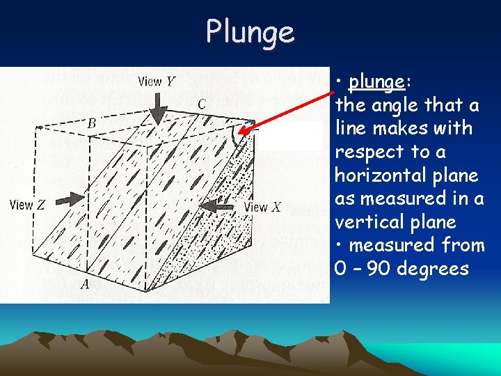 Plunge • plunge: the angle that a line makes with respect to a horizontal
