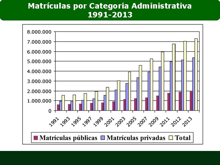 Matrículas por Categoria Administrativa 1991 -2013 