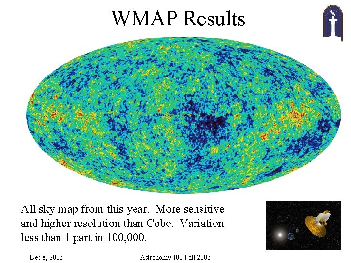 WMAP Results All sky map from this year. More sensitive and higher resolution than