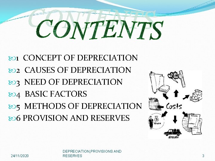  1 CONCEPT OF DEPRECIATION 2 CAUSES OF DEPRECIATION 3 NEED OF DEPRECIATION 4