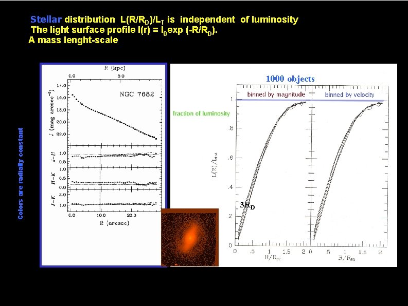 Stellar distribution L(R/RD)/LT is independent of luminosity The light surface profile I(r) = I