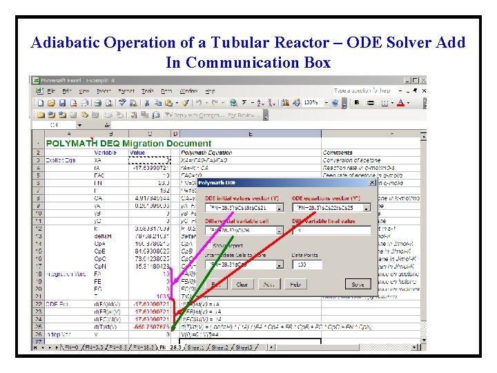 Adiabatic Operation of a Tubular Reactor – ODE Solver Add In Communication Box 